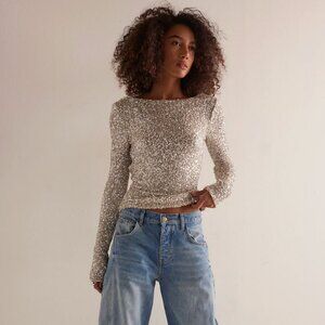 Silver Sequin Top - Leading the Way Long Sleeve Free People